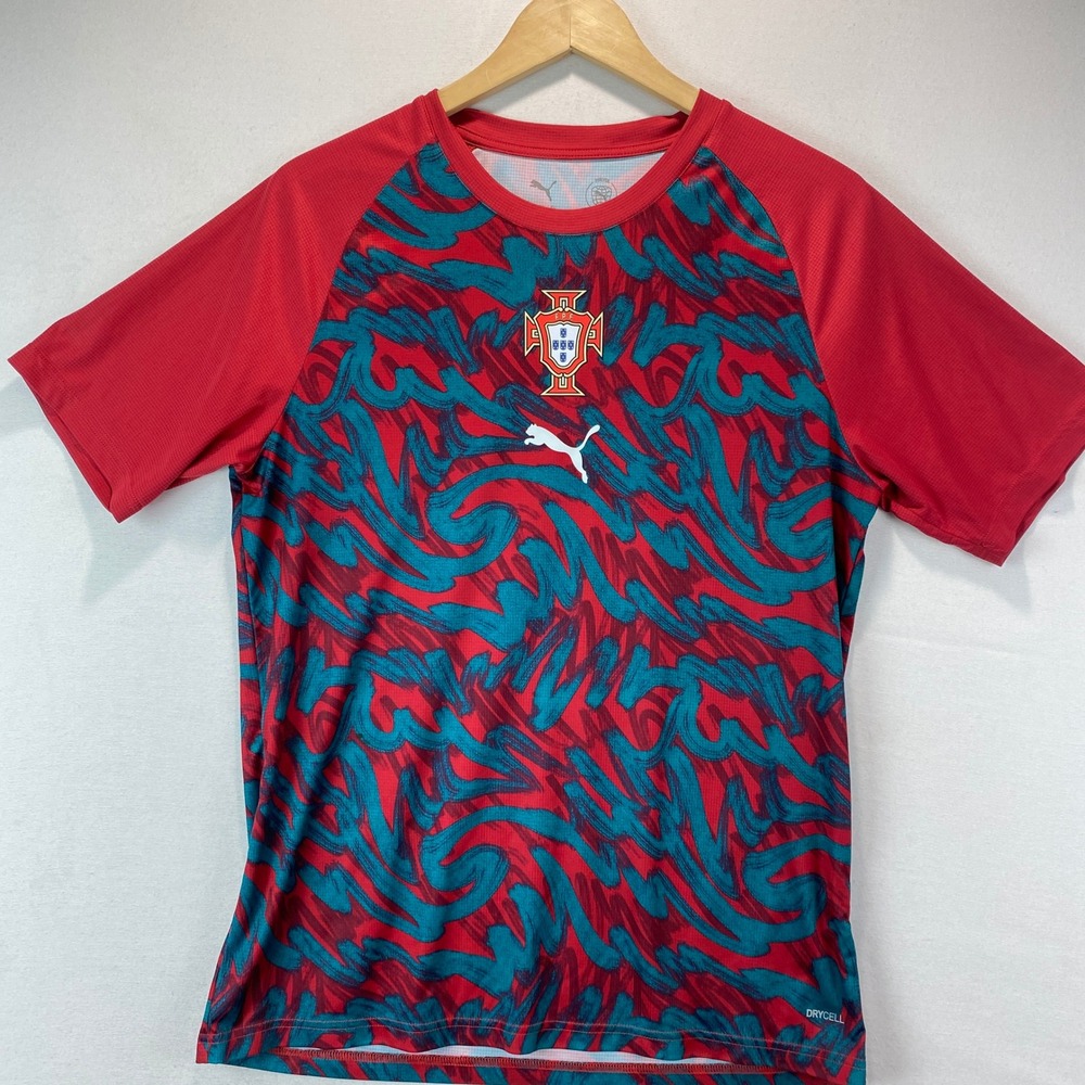 Puma Portugal FPF Soccer Training Jersey Mens Medium Red Teal DryCell
